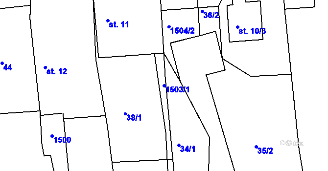 Parcela st. 1503/1 v KÚ Hlubočec, Katastrální mapa