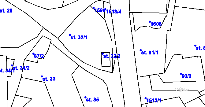 Parcela st. 32/2 v KÚ Hlubočec, Katastrální mapa