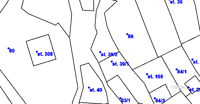 Parcela st. 39/2 v KÚ Hlubočec, Katastrální mapa