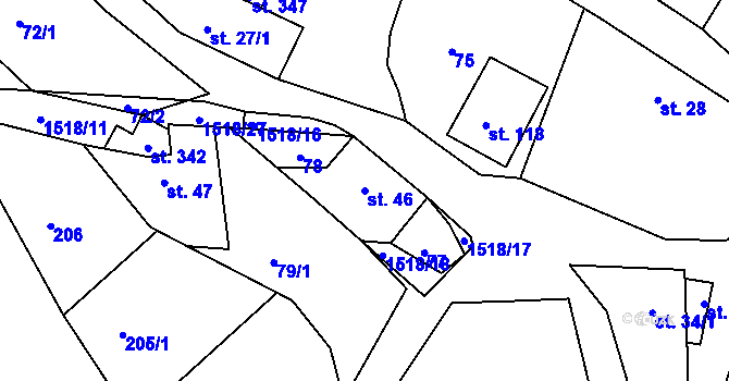 Parcela st. 46 v KÚ Hlubočec, Katastrální mapa