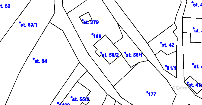 Parcela st. 56/2 v KÚ Hlubočec, Katastrální mapa