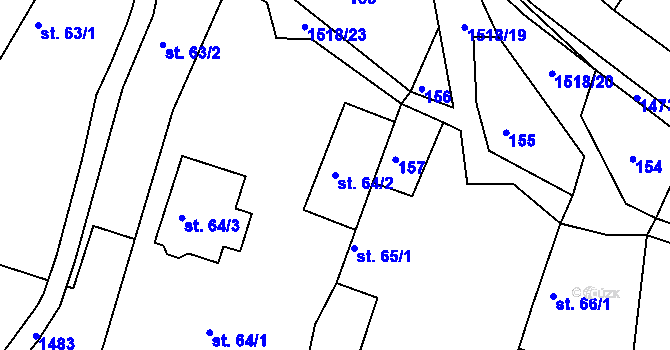 Parcela st. 64/2 v KÚ Hlubočec, Katastrální mapa
