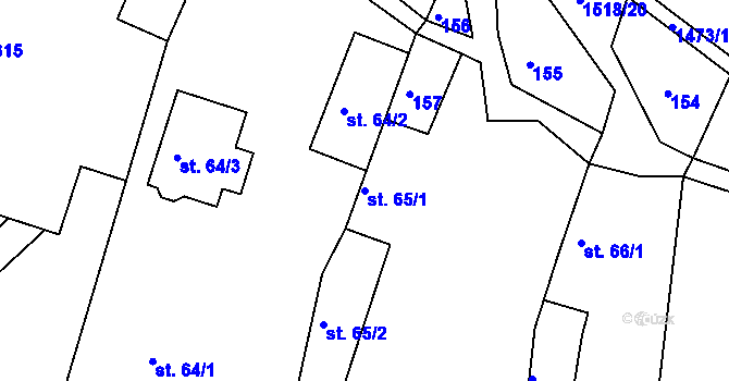 Parcela st. 65/1 v KÚ Hlubočec, Katastrální mapa