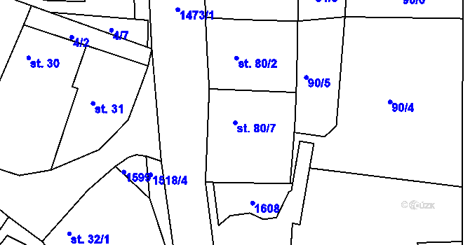 Parcela st. 80/7 v KÚ Hlubočec, Katastrální mapa