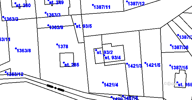 Parcela st. 93/2 v KÚ Hlubočec, Katastrální mapa