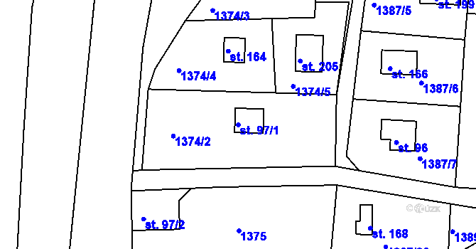 Parcela st. 97/1 v KÚ Hlubočec, Katastrální mapa