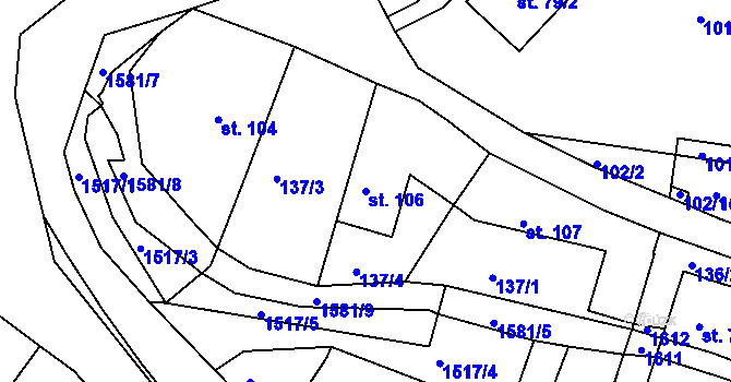 Parcela st. 106 v KÚ Hlubočec, Katastrální mapa