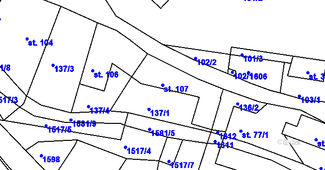 Parcela st. 107 v KÚ Hlubočec, Katastrální mapa