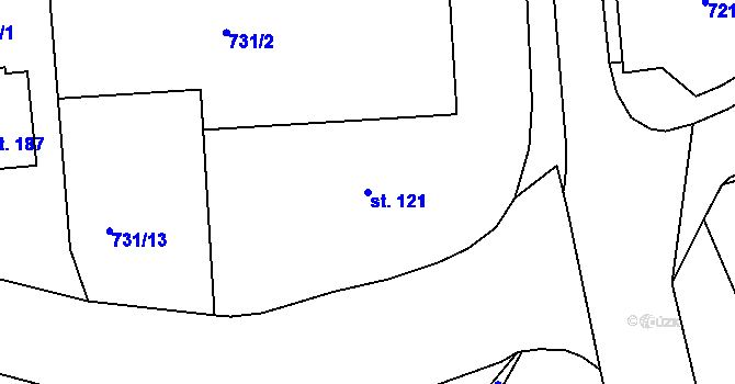 Parcela st. 121 v KÚ Hlubočec, Katastrální mapa