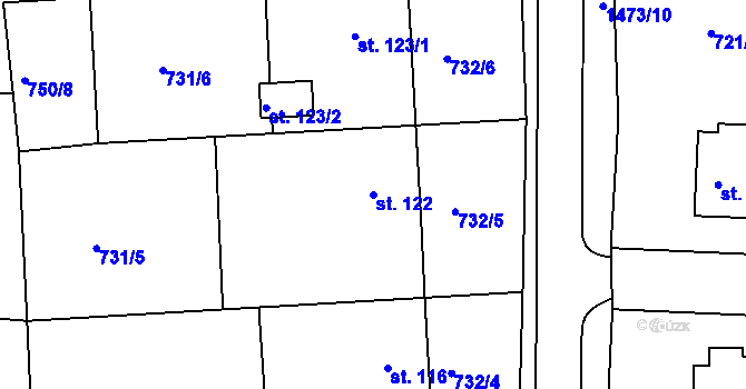 Parcela st. 122 v KÚ Hlubočec, Katastrální mapa