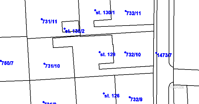 Parcela st. 129 v KÚ Hlubočec, Katastrální mapa