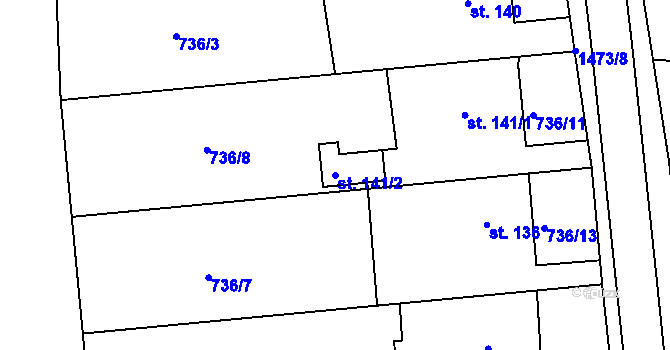 Parcela st. 141/2 v KÚ Hlubočec, Katastrální mapa