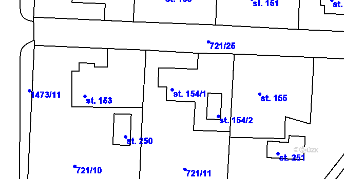 Parcela st. 154/1 v KÚ Hlubočec, Katastrální mapa
