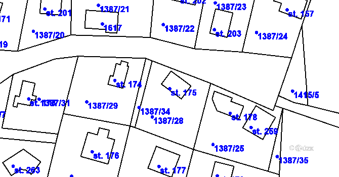 Parcela st. 175 v KÚ Hlubočec, Katastrální mapa