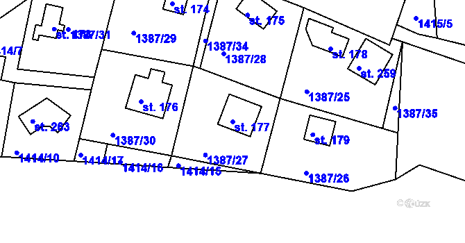 Parcela st. 177 v KÚ Hlubočec, Katastrální mapa