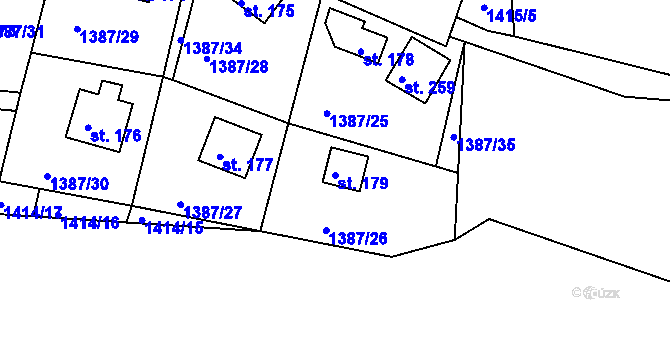 Parcela st. 179 v KÚ Hlubočec, Katastrální mapa