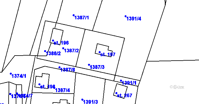 Parcela st. 197 v KÚ Hlubočec, Katastrální mapa