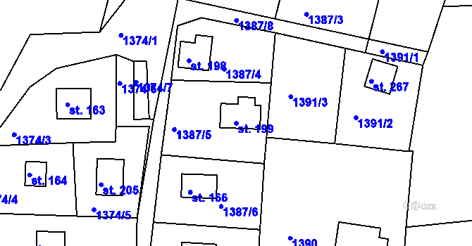 Parcela st. 199 v KÚ Hlubočec, Katastrální mapa