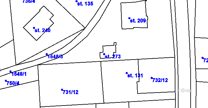 Parcela st. 273 v KÚ Hlubočec, Katastrální mapa