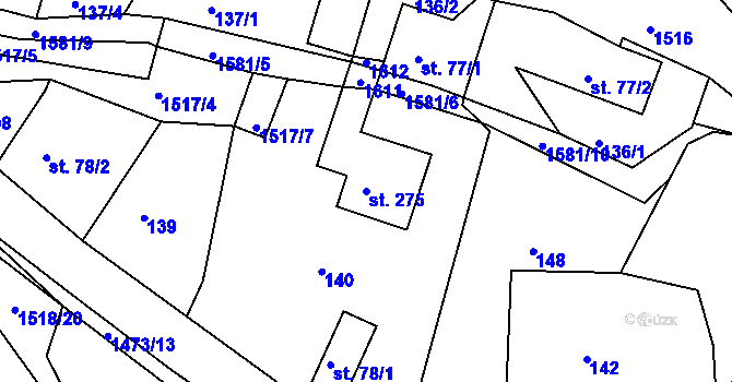 Parcela st. 275 v KÚ Hlubočec, Katastrální mapa
