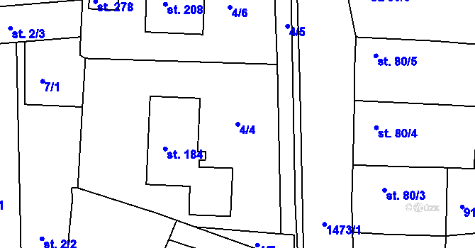 Parcela st. 4/4 v KÚ Hlubočec, Katastrální mapa