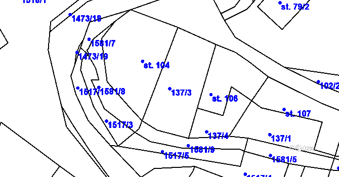 Parcela st. 137/3 v KÚ Hlubočec, Katastrální mapa