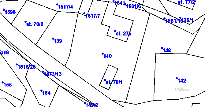 Parcela st. 140 v KÚ Hlubočec, Katastrální mapa