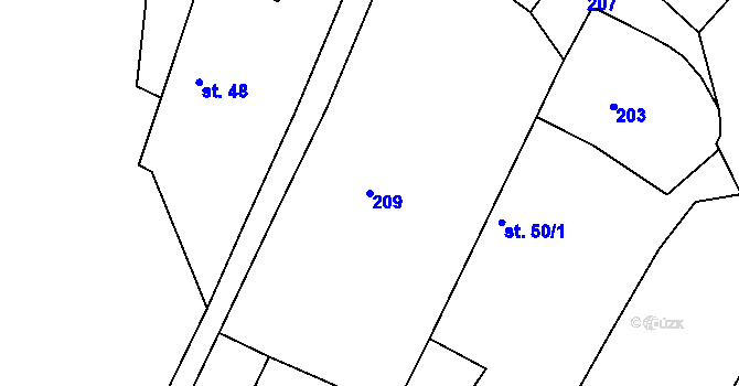 Parcela st. 209 v KÚ Hlubočec, Katastrální mapa
