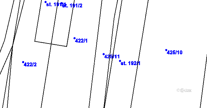 Parcela st. 425/11 v KÚ Hlubočec, Katastrální mapa