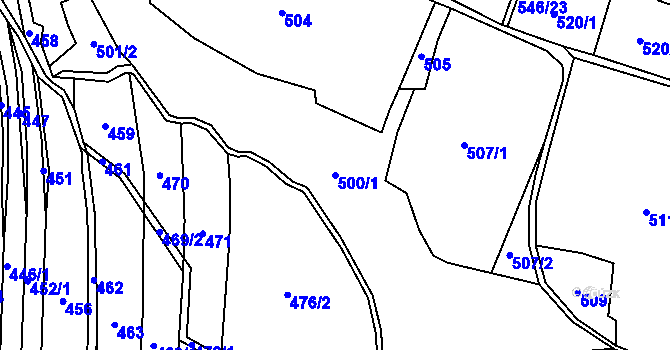 Parcela st. 500/1 v KÚ Hlubočec, Katastrální mapa