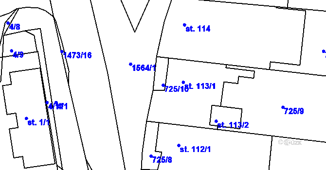 Parcela st. 725/10 v KÚ Hlubočec, Katastrální mapa