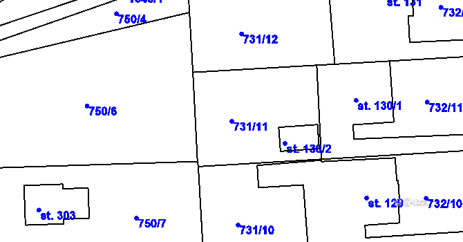 Parcela st. 731/11 v KÚ Hlubočec, Katastrální mapa