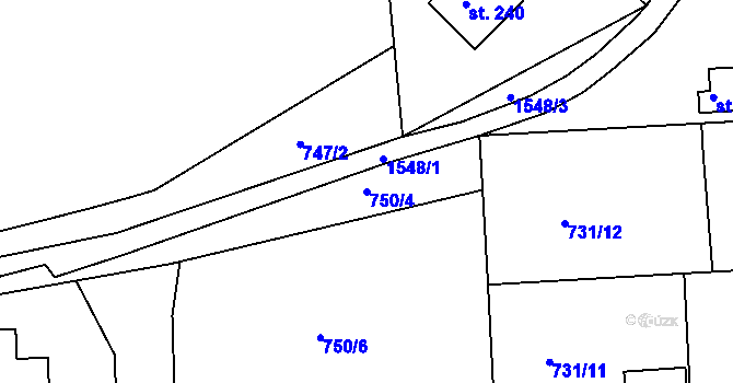 Parcela st. 750/4 v KÚ Hlubočec, Katastrální mapa