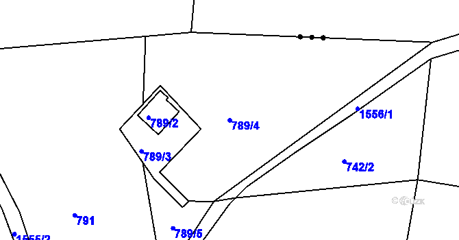 Parcela st. 789/4 v KÚ Hlubočec, Katastrální mapa