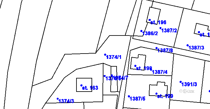 Parcela st. 1374/1 v KÚ Hlubočec, Katastrální mapa