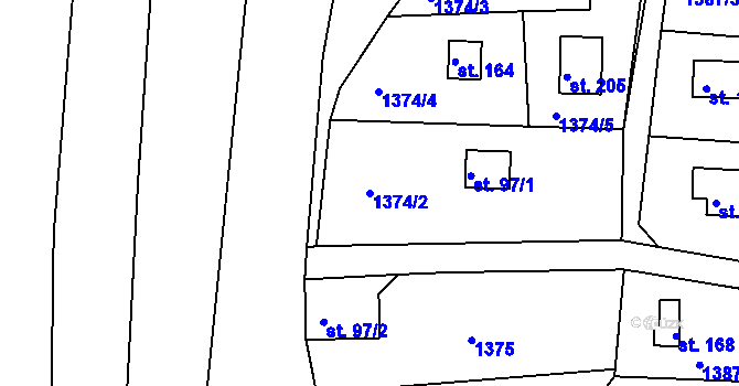 Parcela st. 1374/2 v KÚ Hlubočec, Katastrální mapa