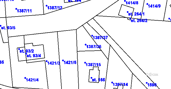 Parcela st. 1387/36 v KÚ Hlubočec, Katastrální mapa