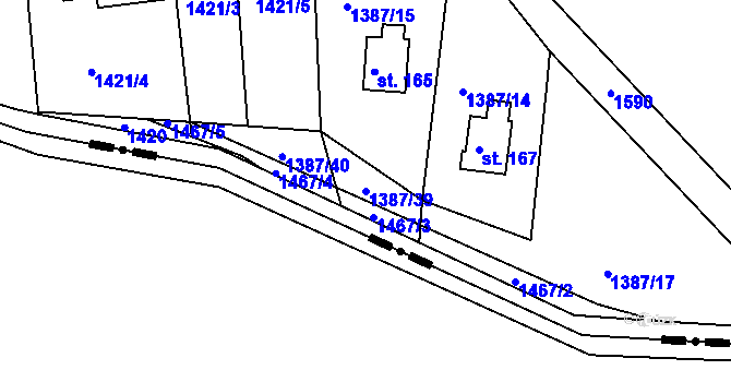 Parcela st. 1387/39 v KÚ Hlubočec, Katastrální mapa