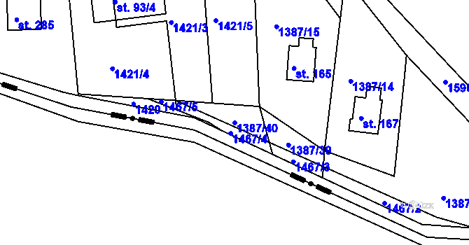 Parcela st. 1387/40 v KÚ Hlubočec, Katastrální mapa