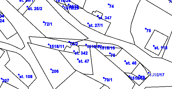 Parcela st. 1518/27 v KÚ Hlubočec, Katastrální mapa