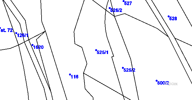 Parcela st. 525/1 v KÚ Hlubočec, Katastrální mapa
