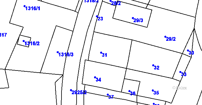 Parcela st. 31 v KÚ Hlubočky, Katastrální mapa