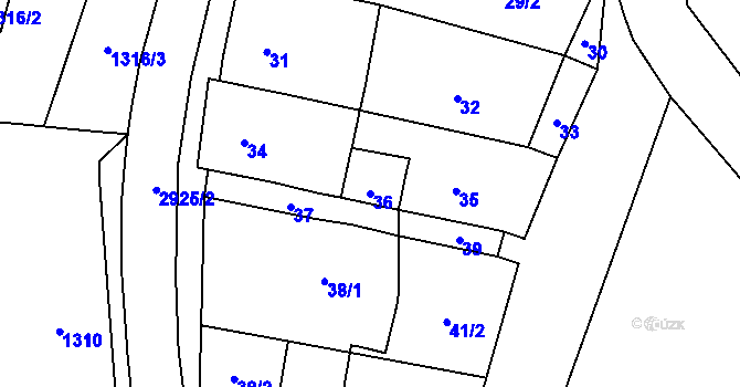 Parcela st. 36 v KÚ Hlubočky, Katastrální mapa