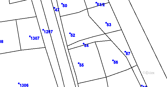 Parcela st. 54 v KÚ Hlubočky, Katastrální mapa