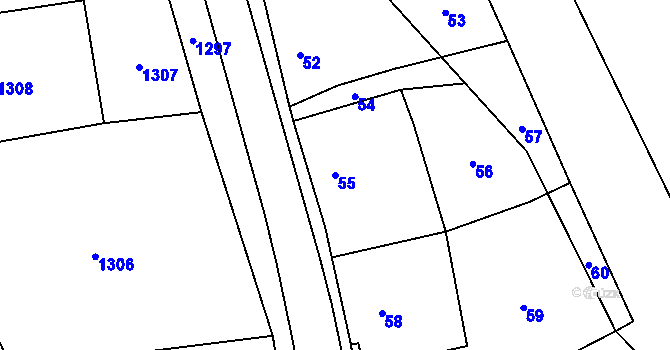 Parcela st. 55 v KÚ Hlubočky, Katastrální mapa