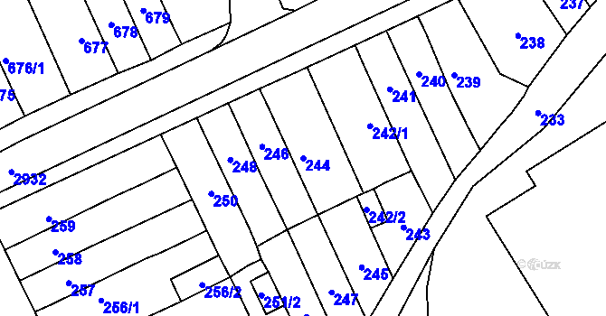 Parcela st. 244 v KÚ Hlubočky, Katastrální mapa