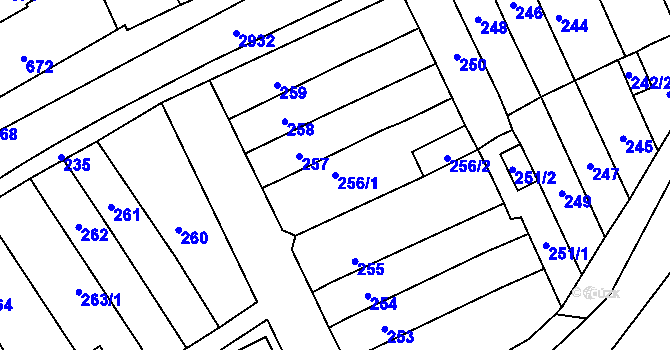 Parcela st. 256/1 v KÚ Hlubočky, Katastrální mapa