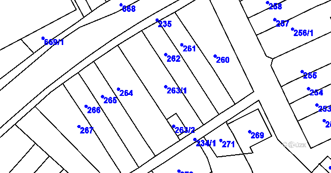 Parcela st. 263/1 v KÚ Hlubočky, Katastrální mapa