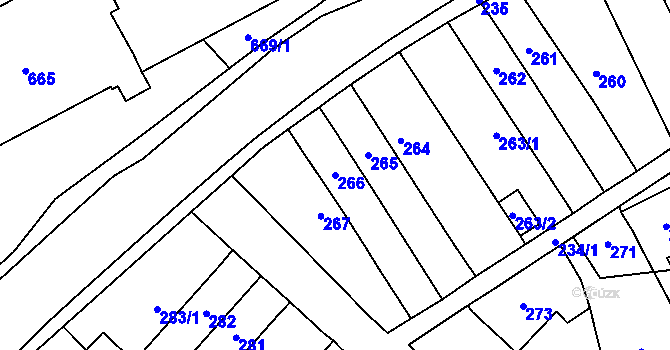 Parcela st. 266 v KÚ Hlubočky, Katastrální mapa