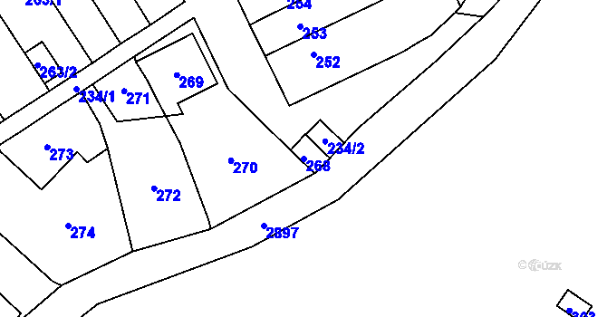 Parcela st. 268 v KÚ Hlubočky, Katastrální mapa